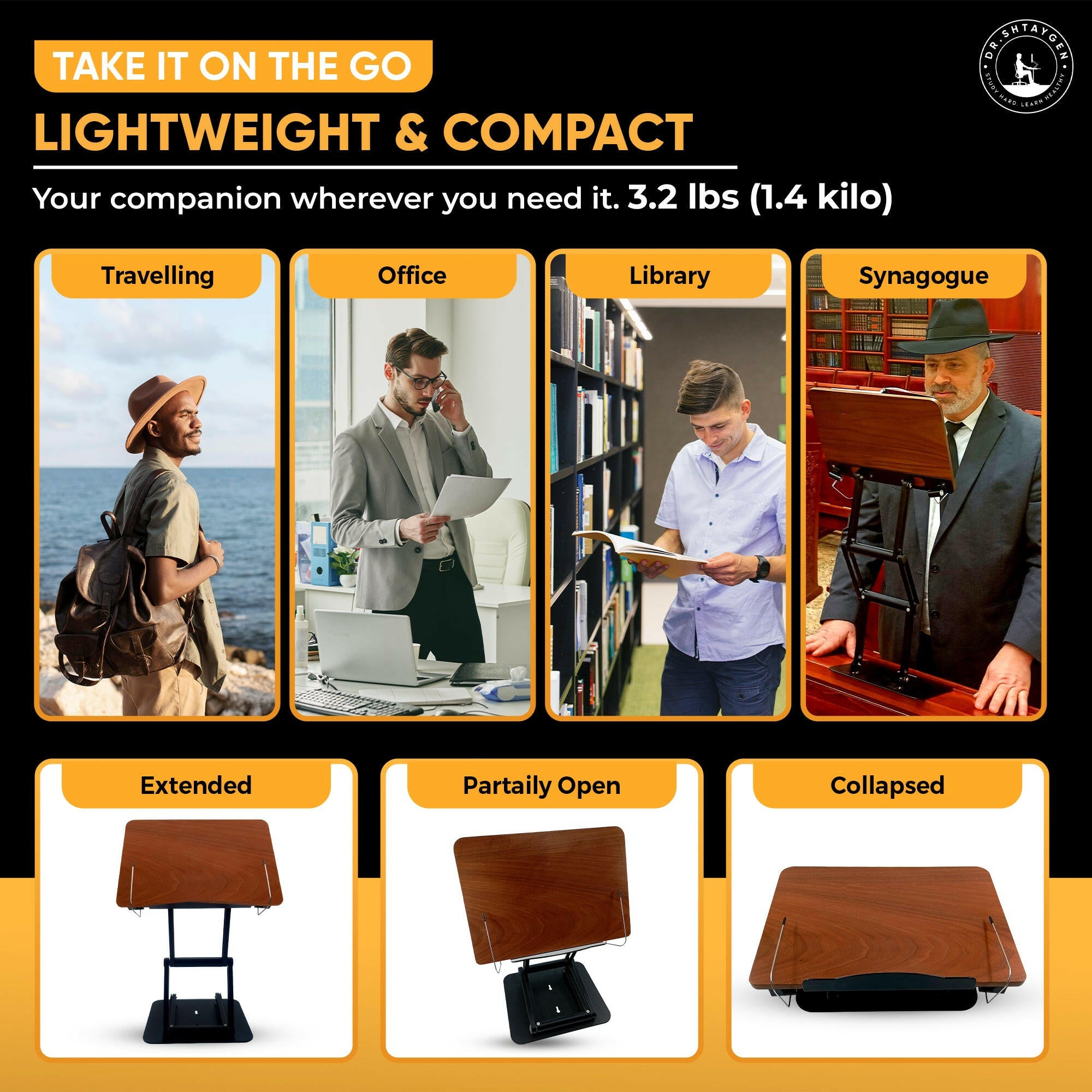 Ergonomic adjustable book holder and stand for laptop, cookbook, textbook use, enhancing comfort and productivity