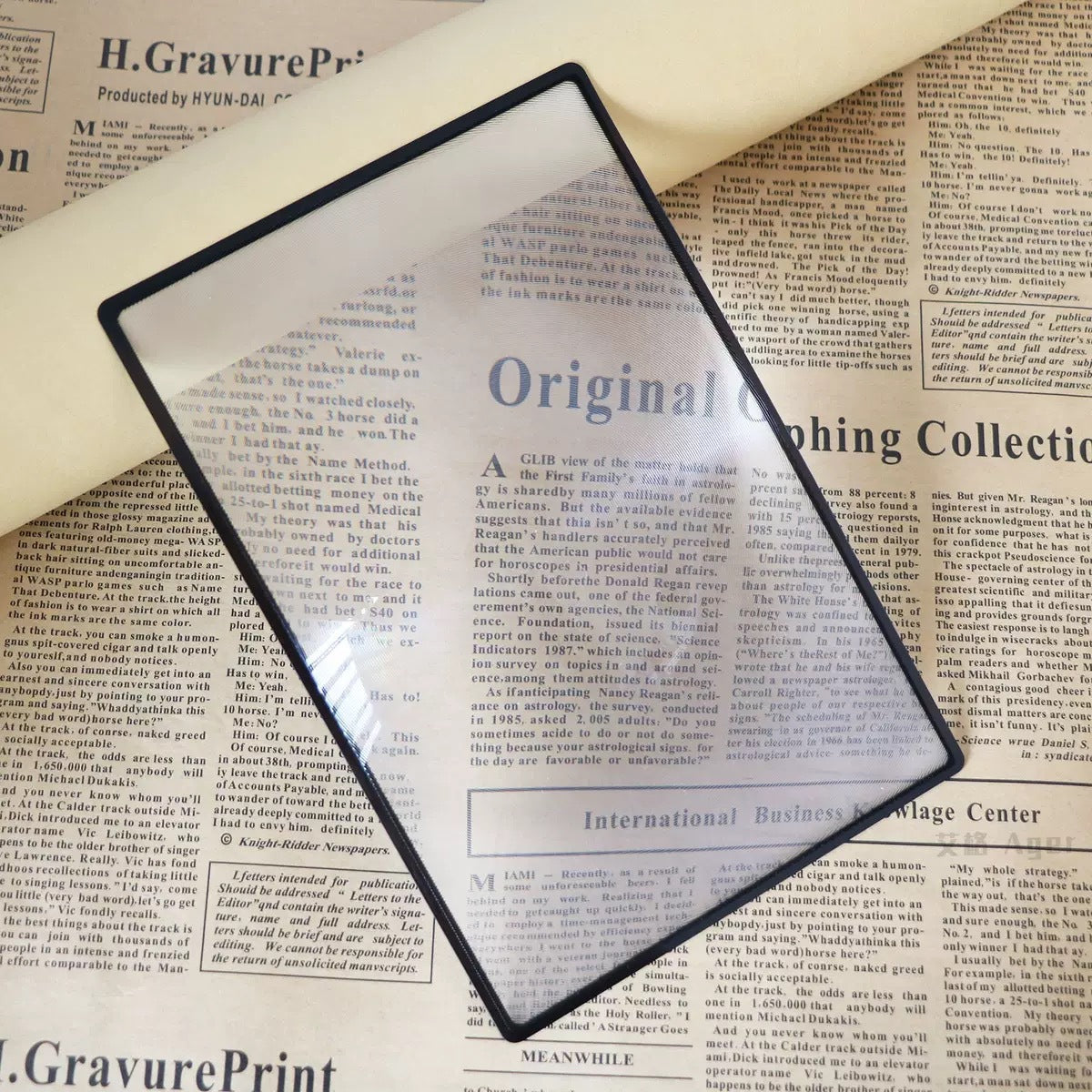Magnifying glass bookmark with black border lens magnifying book text