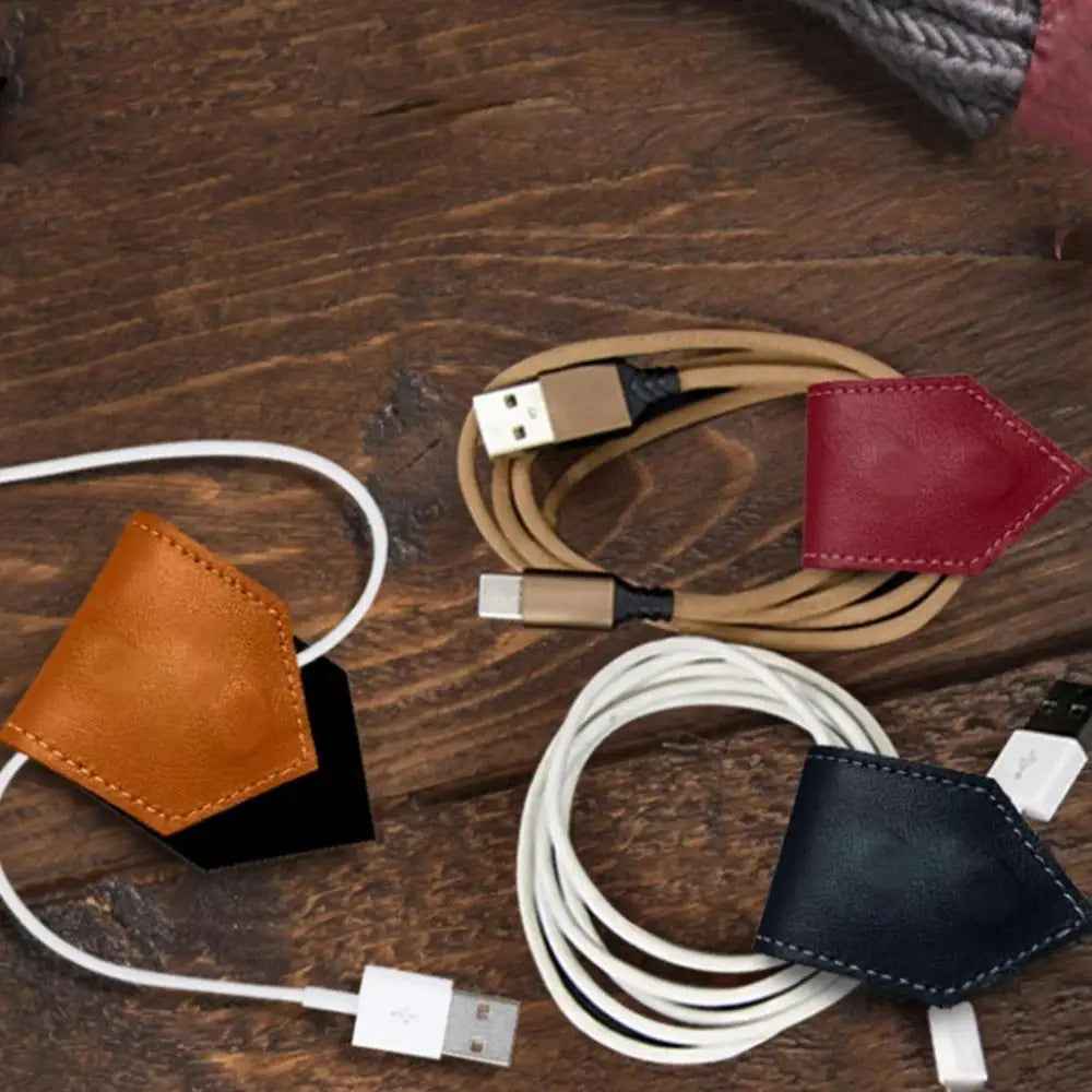 Genuine Leather Magnetic Bookmark & Headphone Cable Organizer – Vintage Diamond Design Page Marker & Cord Tidy
