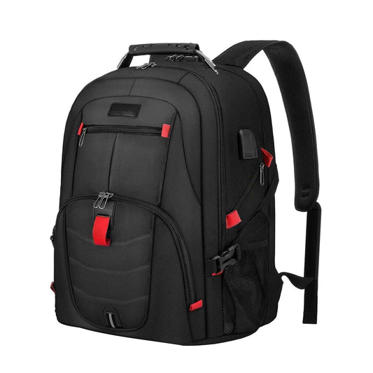Black travel laptop backpack with front zip pockets and padded shoulder straps