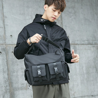 Men's Japanese Streetwear Canvas Crossbody Bag – Utility Shoulder Bag for Travel & Daily Use
