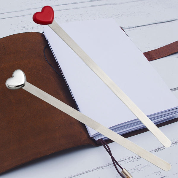 Red heart metal bookmark with slim silver body and heart-shaped clip end