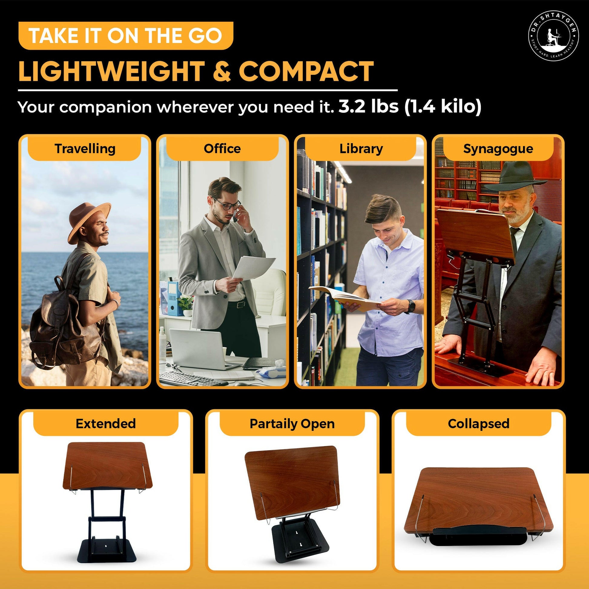 Ergonomic adjustable book holder and stand for laptop, cookbook, textbook use, enhancing comfort and productivity