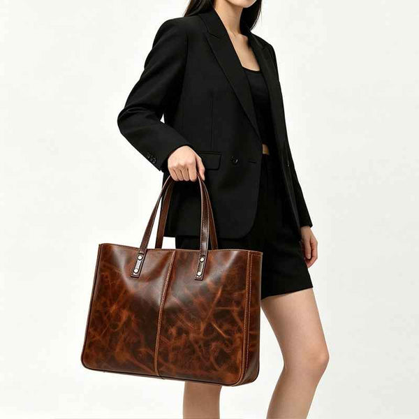 Large-Capacity Full-Grain Leather Crossbody Bag – Retro Laptop Carryall for The Stander