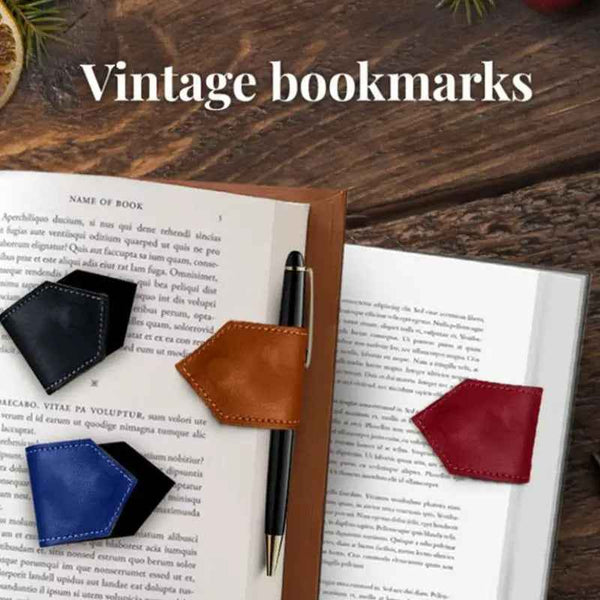 Genuine Leather Magnetic Bookmark & Headphone Cable Organizer – Vintage Diamond Design Page Marker & Cord Tidy