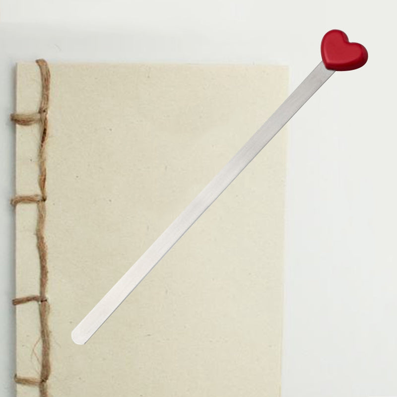 Red heart metal bookmark with slim silver handle and heart-shaped top
