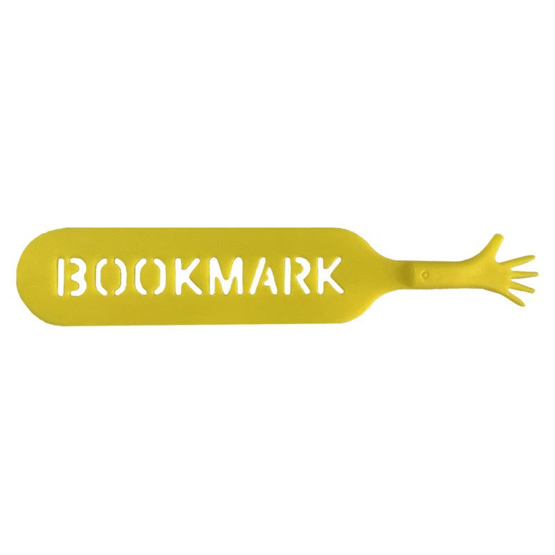 Yellow four-finger bookmark with white 'BOOKMARK' lettering