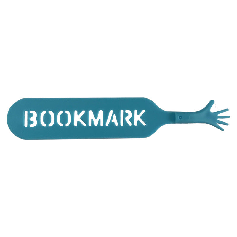 Teal four-finger bookmark with white 'BOOKMARK' lettering