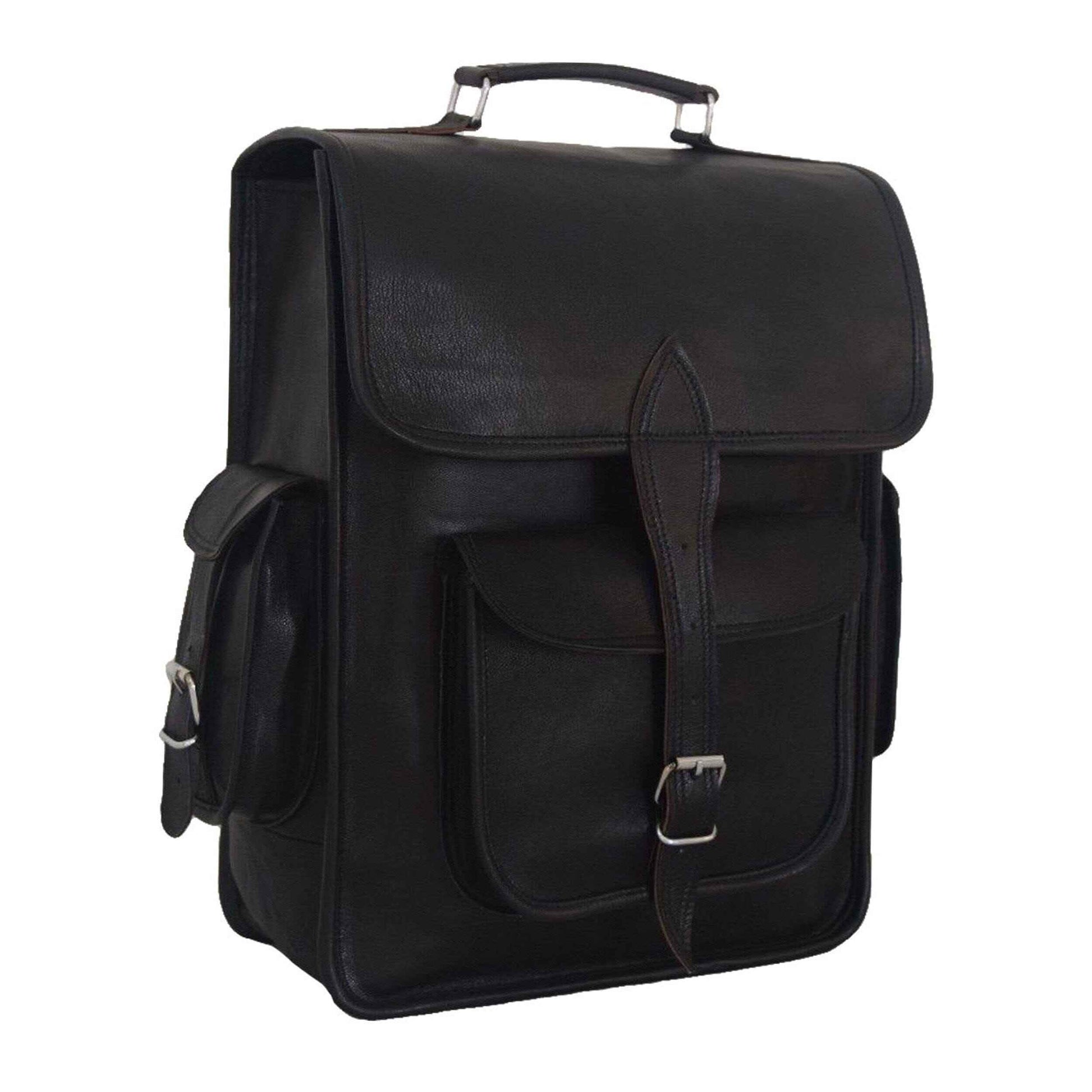 Black Full Grain Genuine Leather Backpack for Men, 16 Inch 16 Inch