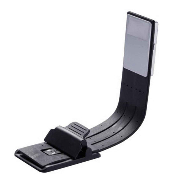 Clips-style reading light with curved dark stand and translucent light panel