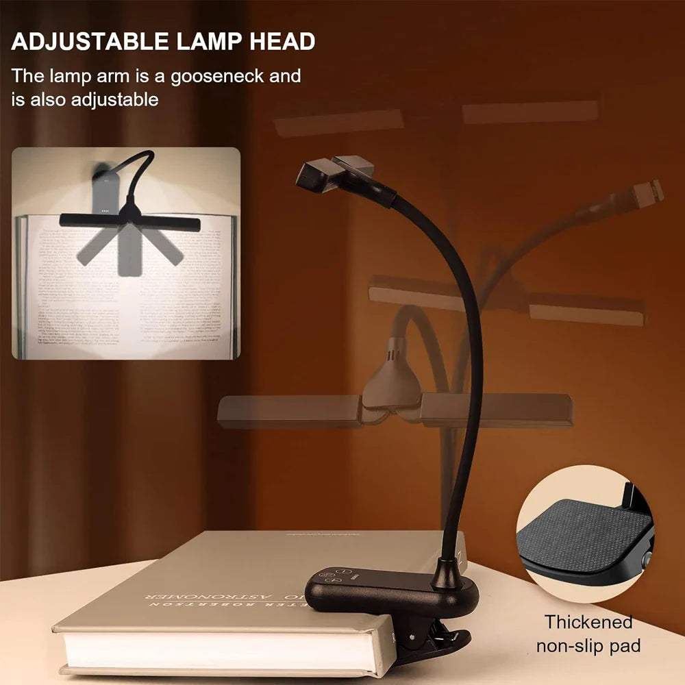 New 3 Colors 8 Brightness 14 LED Clip On Book Light Usb Rechargeable Night Light Portable Reading Light Book Lamp Mini Desk Lamp