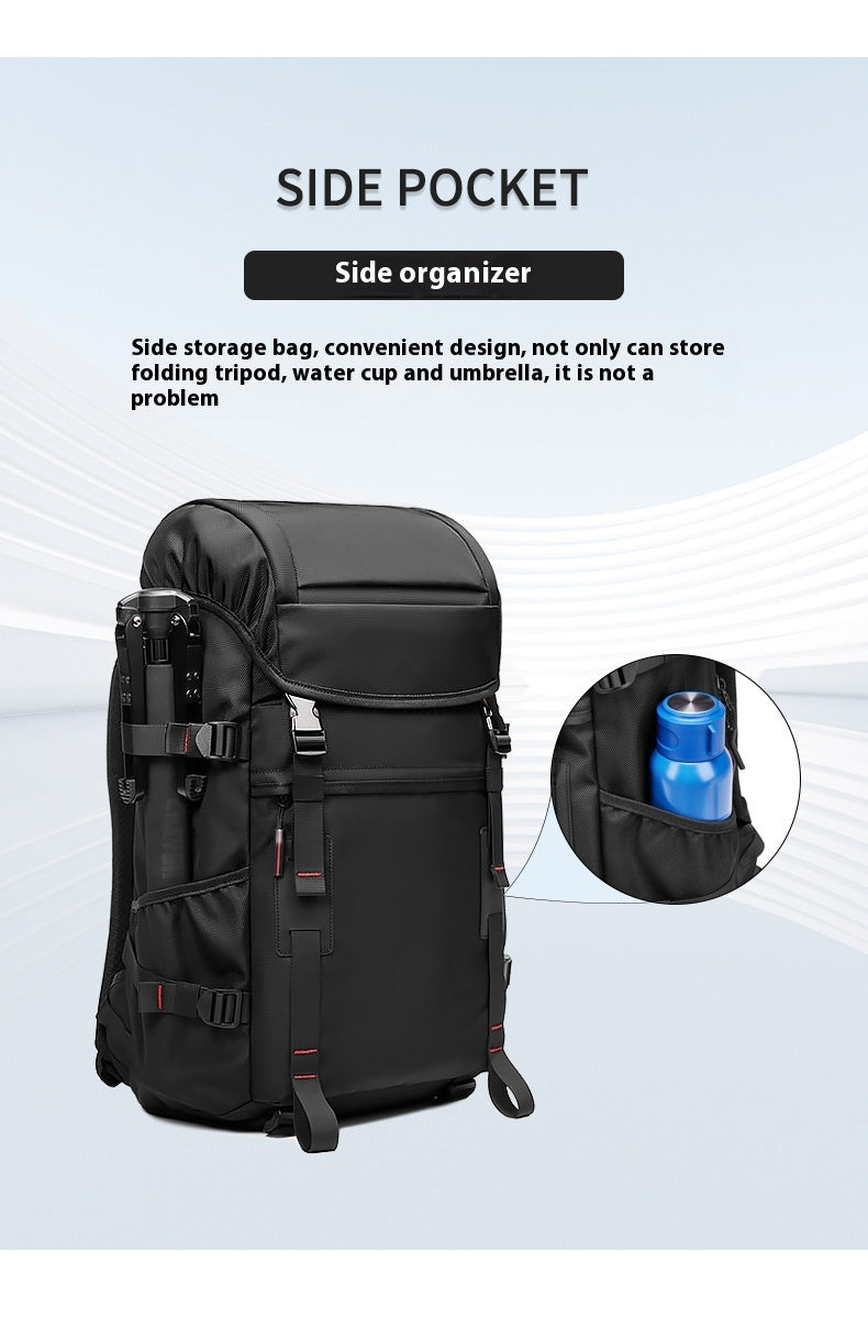 Black backpack with front side pocket and convenient organizer pouch
