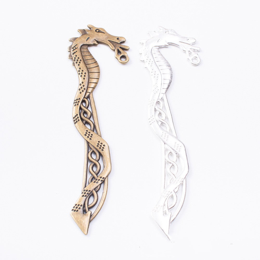 Bronze and silver vintage seahorse bookmark charms, matching filigree