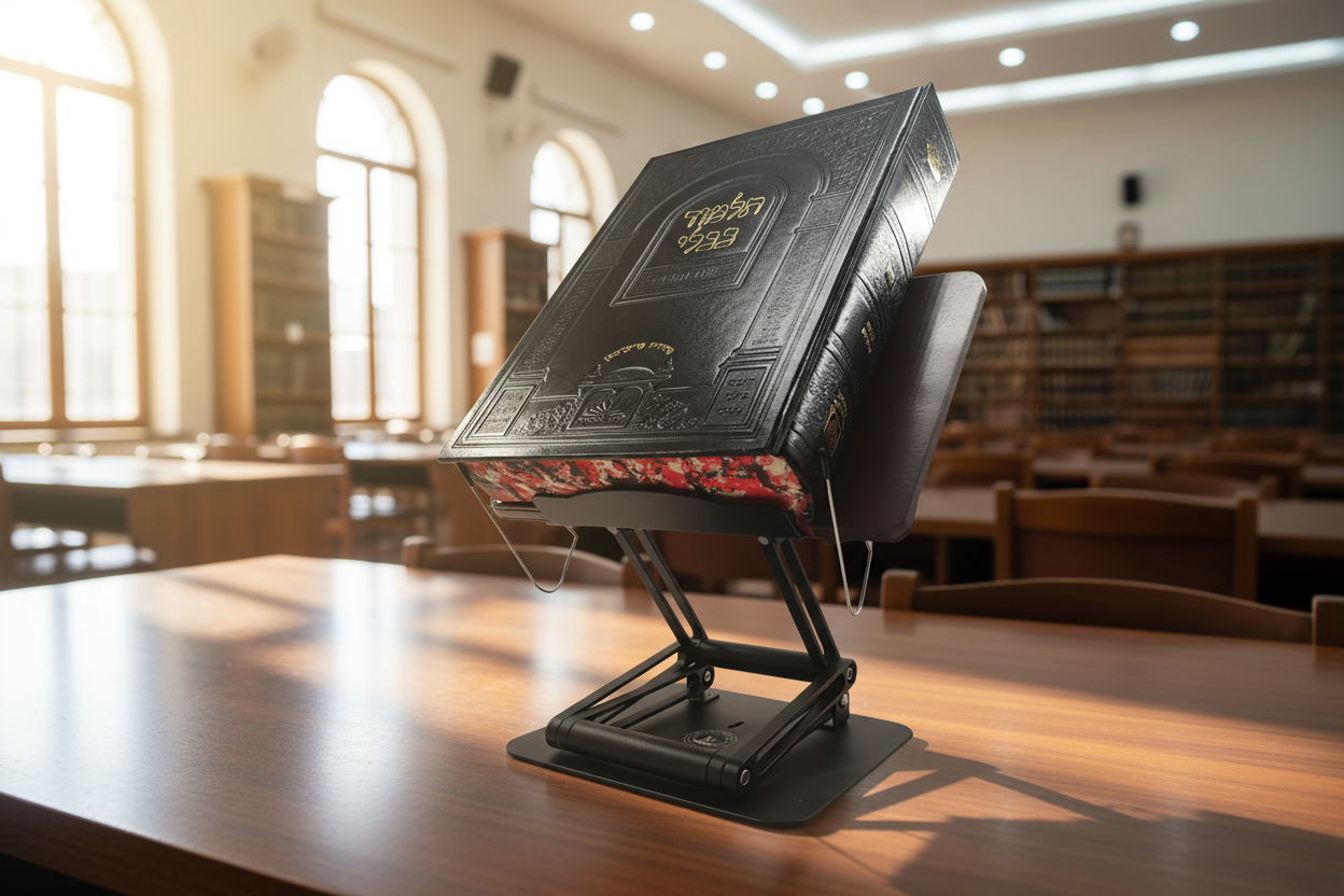 The Stander 1.1 supporting a 1,000-page medical textbook at eye level