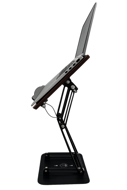 Adjustable laptop stand in mid-height position demonstrating flexible viewing angles and multi-position support for different working setups